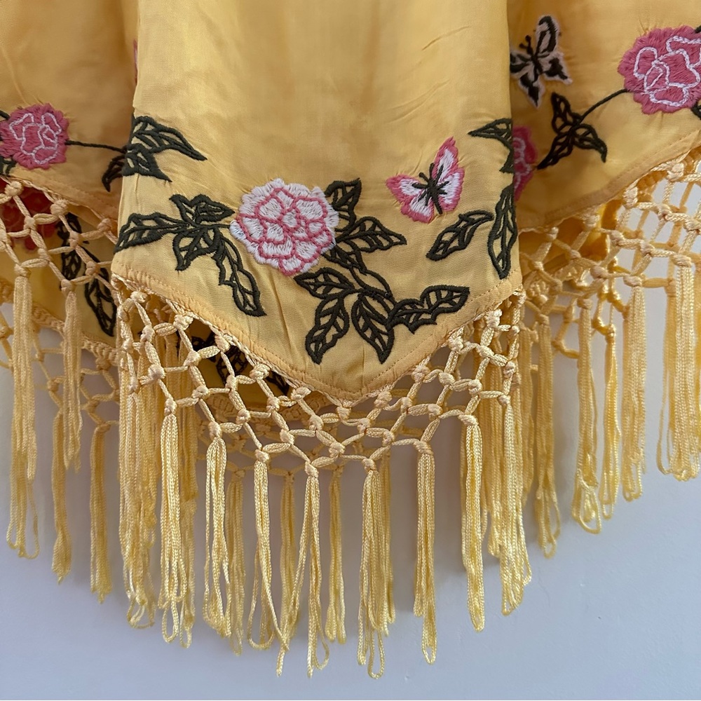 SOLD💛Urban Outfitters Carmen Embroidered Fringe Sleeveless Mini Dress in Yellow - Picture 3 of 16